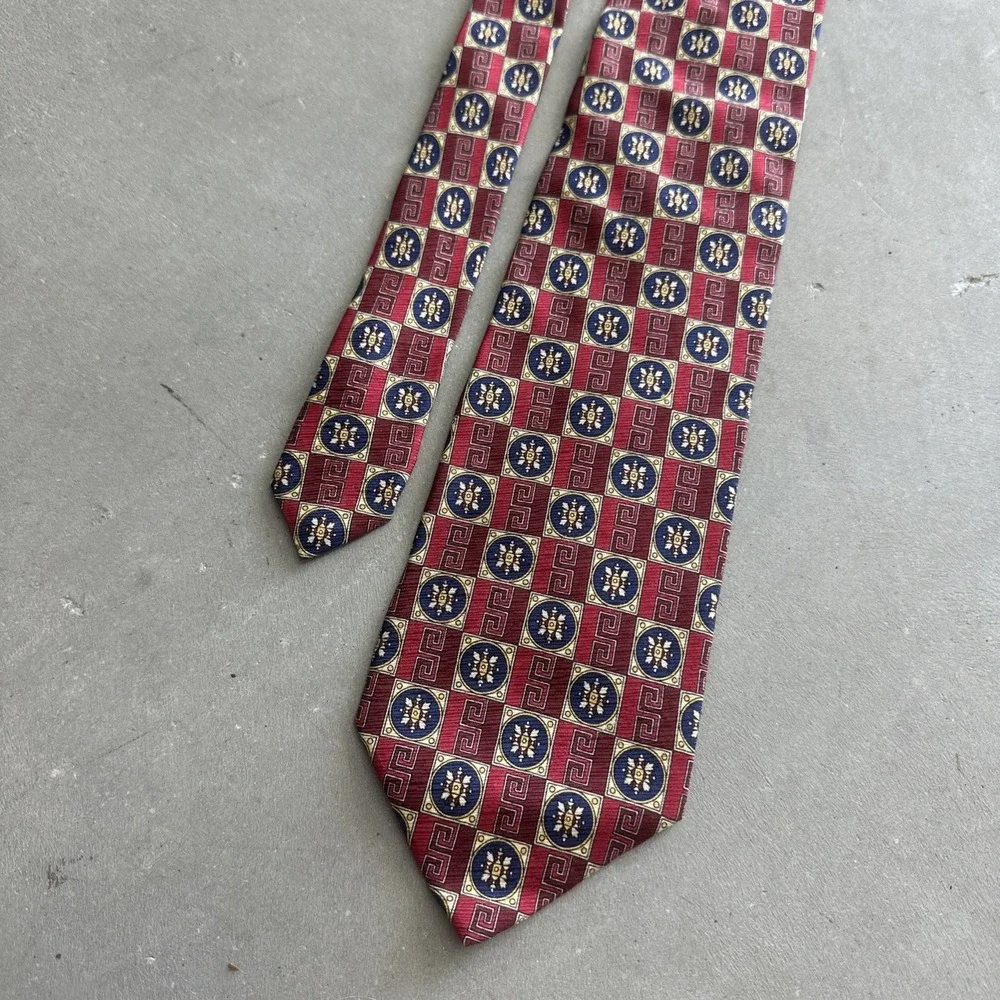 Valentino Silk Necktie Made In Italy - Red Blue Yellow Tie Geometric Abstract